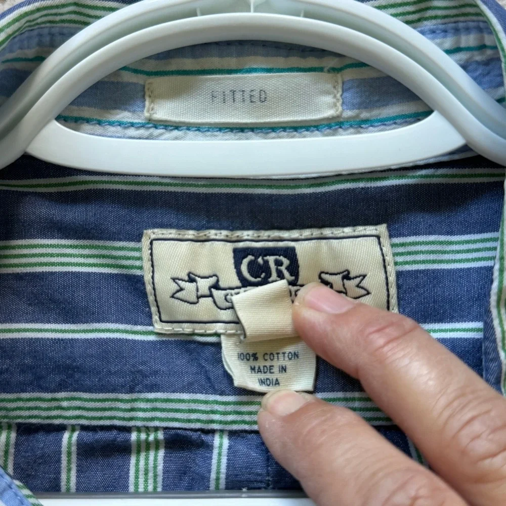 Club Room Pembroke Mens Large Fitted Striped Cotton Button Down Shirt Blue Green